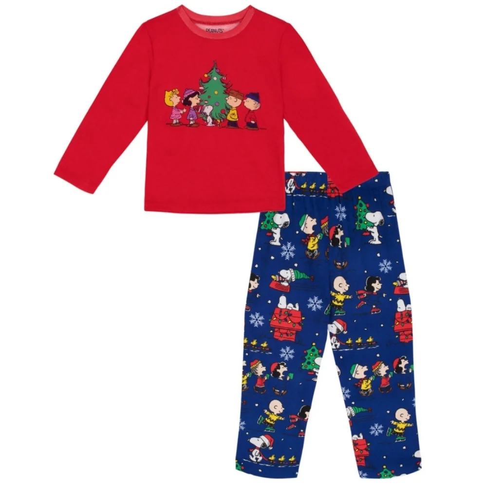 Peanuts Snoopy Kids Christmas Pajamas Kids Boys Set Top Pants NEW